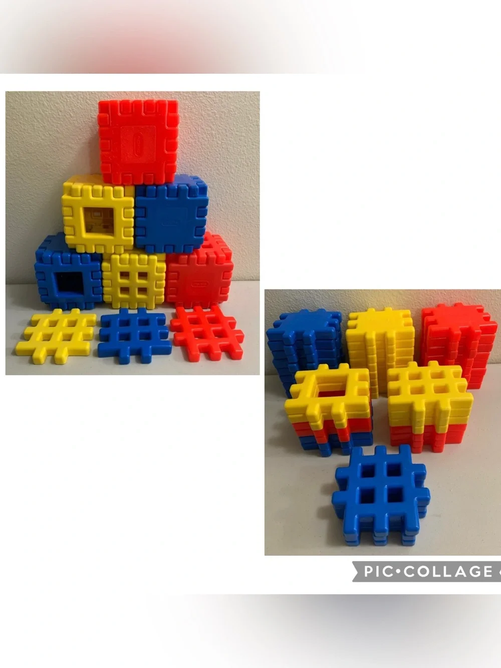 Vintage Little Tikes Wee Waffle Blocks Large 39 Piece Lot 4”X 4” Red Blue Yellow